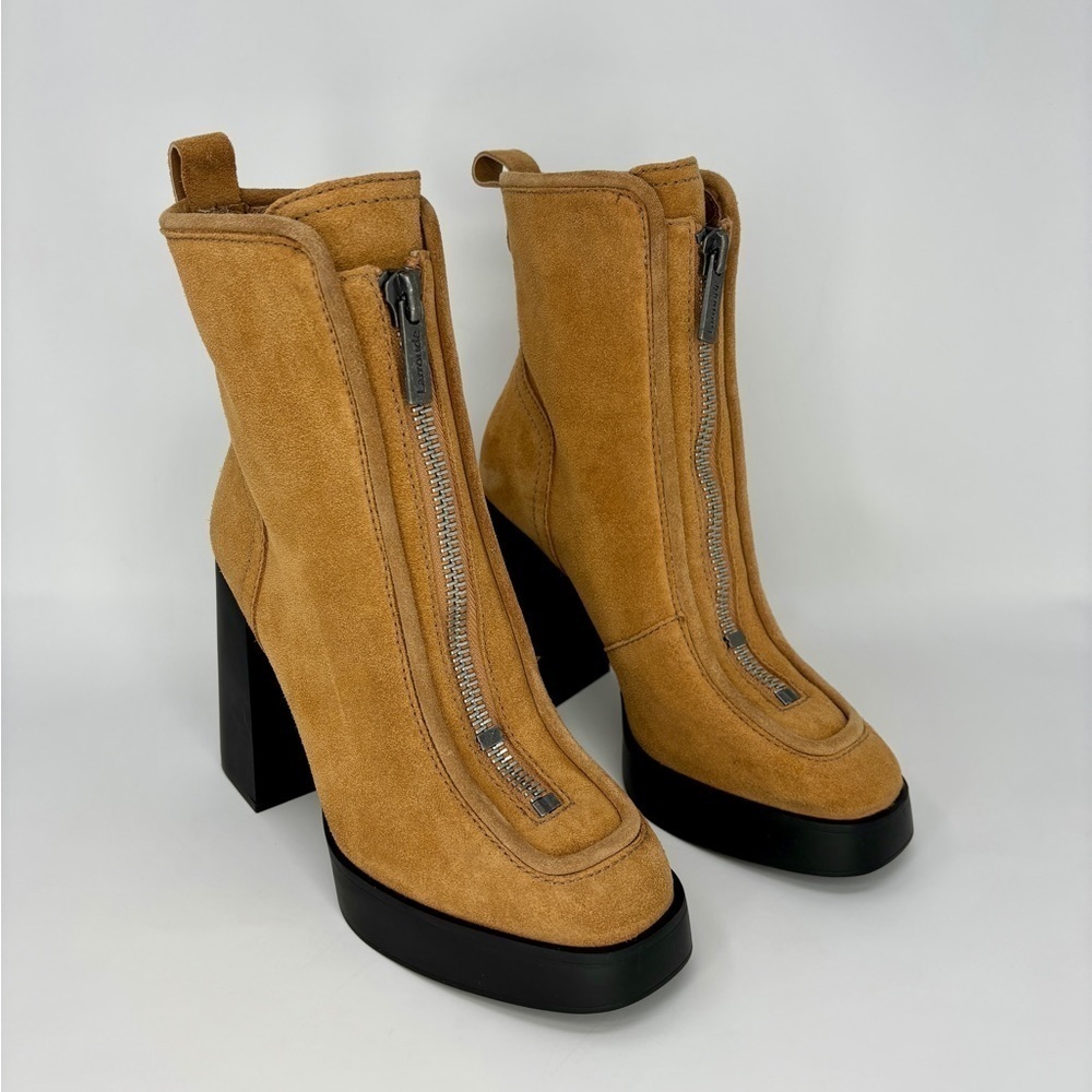 Larroudé Nicole Hi Platform Boots - Tan Suede - Size 9, EUC - Picture 1 of 10